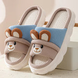 Rabbit Plush Slippers Women Men Four Seasons Cotton Linen Slippers Winter Platform House Slippers Non-Slip Floor Mute