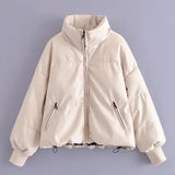 Women PU Faux Leather Parka Coat 2021 Winter Zipper Hooded Padded Jacket Female Long Sleeve Pockets Thick Warm