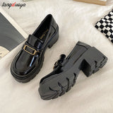heels loafers women mary janes Women's shoes British style punk platform shoes slip-on loafers small leather shoes