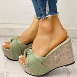Bow Tied Slip On Leisure Platform Summer Sandals 2020 Wedges High Heels Women Shoes Woman Mules Flip