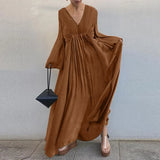 Vintage Solid Shirt Dress Women Spring Sundress ZANZEA Casual Long Sleeve Maxi Vestidos Female V neck Baggy Robe