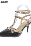 Ankle Party Women Shoes for Women's Pumps Rivet Heel Sandals Women's 2023 Spring Pointed Thin Heel Single Shoes High