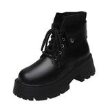 Boots Rock Shoes Woman Round Toe Lace Up Plush Winter Footwear Boots-Women Med Lolita Fur 2023 Autumn Ankle Solid Rome