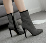 Women Boots Pointed Rhinestone High Heel Boots Autumn Winter Women Shoes Have 42 Yards