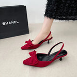 Breakj Summer New Pointed High-Heeled Shoes Women's Pointed Bow Red Single Shoes Comfortable Not Tired Thin Heel Women's