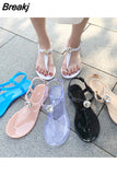 Flat Bottom Women Sandals Fashion Rhinestone Clip Toe Girl Footwear Large Size Flip Flops Comfortable Ladies Jelly
