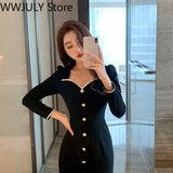 Fashion Black Elegant Dress Office Lady 2023 Autumn Vintage Midi Dress Women Casual Long Sleeve Evening Party Dress