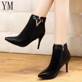 HOT Sale Autumn Stiletto Thin High Heels Zipper Style Sexy Womens Boots Bota Feminina Pointed Toe Faux Leather Red Ankle Boot