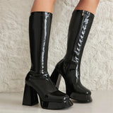 Autumn Women Mid Calf Boots Platform Block High Heels Slim Fit Zip Sexy Party Luxury Long Boots Big Size Shoes