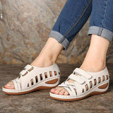 Breakj Large-Size Slope And Fish Mouth Sandals Women Hollow Magic Sticker Hole Shoes Women's Shoes