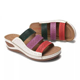 Breakj Summer Coloring Casual Foot Hollow Slope And Adult One-Character Slippers Women's Large Size