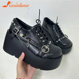 Gothic Wedge Heels Lolita Shoes Spring Summer 2023 New Fashion Buckle Rivets Decor Mary Jean Shoes Vampire Style