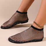 Breakj Summer New Round-Headed Sandals Hollow Net Red-Strowed Short Boots Summer Sexy Large-Size Flat