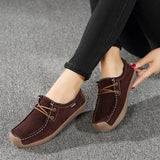 Autumn Women Shoes Comfortable Leather Flats Soft Lace-Up Casual Loafers Flexible Non-Slip Walking Footwear for