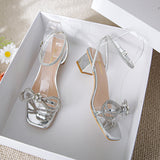 rope bowtie transparent sandals women silver high heels clear dress shoes 43 big size summer gladiator sandalias