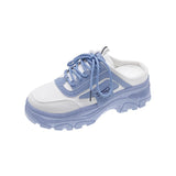/ Summer 2023 New Loose Cake Platform Soft Bottom Color Lace Women's Shoes Casual Sports Baotou Half Slipper