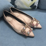 Women Flats Shoes Ballerina Loafers Wedding Crystal Lady Slip On Moccasins Pointed Toe Shallow Single Shoes Plus Size 42 43