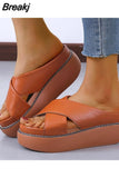 Women Thick Bottom Slippers Platform Chunky Heel Living Room Bathroom Slides Non Slip Shoes Ladies Female Open Toe