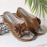 Flower Platform Wedges Heels Slippers Women Hollow Out Thick Sole Sandals Woman Summer 2023 Plus Size Casual Shoes