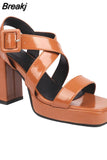 New Fashion 2023 Chunky High Heels Sandals Summer Ankle Buckle Riveted Design Ladies Sandals Comfy Walking Simply