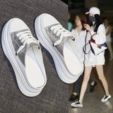 Summer Women Shoes flat sneakers women casual shoes low upper lace up platform woman white