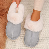 Winter Home Fur Slippers Women 2023 New Couples Flat Heels House Cotton Shoes Woman Faux Suede Keep Warm Plush