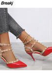 Ankle Party Women Shoes for Women's Pumps Rivet Heel Sandals Women's 2023 Spring Pointed Thin Heel Single Shoes High