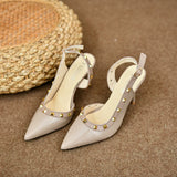 Breakj Fashion Sexy High-Heeled Sandals Shallow Tip Rivet Temperament Sandals French Design