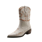 2021 Embroider Women Boots Heels Retro Knight Boots Female Genuine Botas Western Cowboy Sale