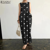 Oversized Casual ZANZEA Loose Vestido Maxi Long Robe Femme 2022 Summer Sleeveless Beach Sundress Bohemian Printed Women