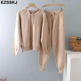 2 Pieces Set Women Knitted Tracksuit hooded Sweater + Harem Pants Pullover 2021 Sweater Set CHIC Knitted hooded