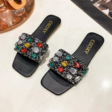 Breakj New Color Water Diamond Flat Bottom Slippers Female Korean Version Of A Word Cool Drag Female Women Slippers