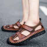 Sandals Leather Outdoor Men Beach Shoes Luxury Breathable Casual Sandals Man Wading Shoes Non-slip Comfort