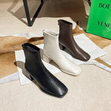 Winter Genuine Leather Women boots Square High Heels Zapatos De Mujer White Shoes Ankle Boots Black Woman Zipper