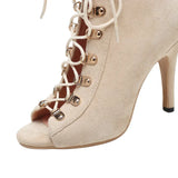 Spring and Autumn Summer Women's Sandals Fashion Sexy High Heels Open Toe Zipper Lace-up Women's Large Jazz Dance