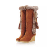 Breakj Autumn And Winter New Frosted Large-Size Slope And Long Boots Fur In One High Barrel Warm Boots Fur Snow Boots