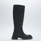 High Quality Ins Women Long Rain Boots Knight Boots Flat Heel Shoes Women Winter Warm Knee High Boots Fashion Female
