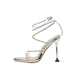 Breakj Winding With Fine Heel Sandals 2025 Summer New Water Drill Women's Shoes Toe Sexy Roman High-Heeled
