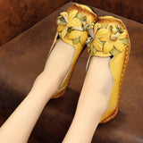 35-42 Genuine Leather Summer Flats Women Soft Slip-On Flat Shoes Black Red Floral Mom Loafers Moccasin Lady Designer