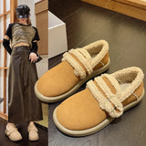 Cotton Shoes Women 2023 Winter New Casual Round Head Warm Flat Shoes One Foot Pedal Plus Velvet