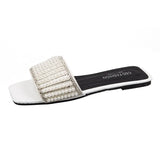 Slippers Summer Rhinestone White Flat Shoes Elegant Pearl External Wear 2021 Summer New Sandy Beach Sandals Women