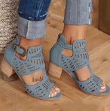 Hollow Out Sandals Mid Heel Summer Slip-on Buckle Ladies Shoes Artificial Open Toe Casual Wedding Pumps Women