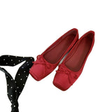 Breakj New Square-Headed Flat Shoes Bow Ballet Ballet Princess Wind Pure Color Sweet Single Shoes
