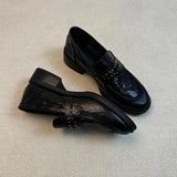 Breakj Shoes Women 2025 Autumn New Retro British Wind Rivet Folded One Foot Thick And Black Leather