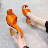 Breakj Summer New Transparent High-Heeled Shoes Net Red Design Square Head Sandals Fashion Korean Version Of The Temperament Cool