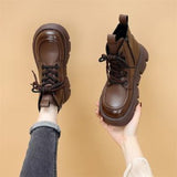 Leather Thick Bottom Martin Boots Women Autumn 2023 New British Style Increased Single Boots Black Fried Street Ankle