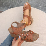 Breakj Slope Heel Sandals Women 2025 Summer New Hollow Flowers Thick-Spoeled Sandals Beach Women's