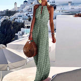 Women Sexy O Neck Halter Print Summer Dress Casual Bohemia Sleeveless Beach Holiday Long Dresses Elegant Slim