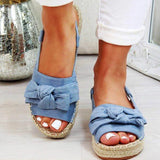 Sandals Bow Low Heels Sandals Hemp Rope Summer Shoes Women Outdoor Slippers Flats Sandals Bohemia Platform Sandalias