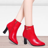 Wedding Boots Red 2021 New Genuine Leather Fashion Large Size 43 Women Ankle Boots Women Mid-heel Pointed Ladies